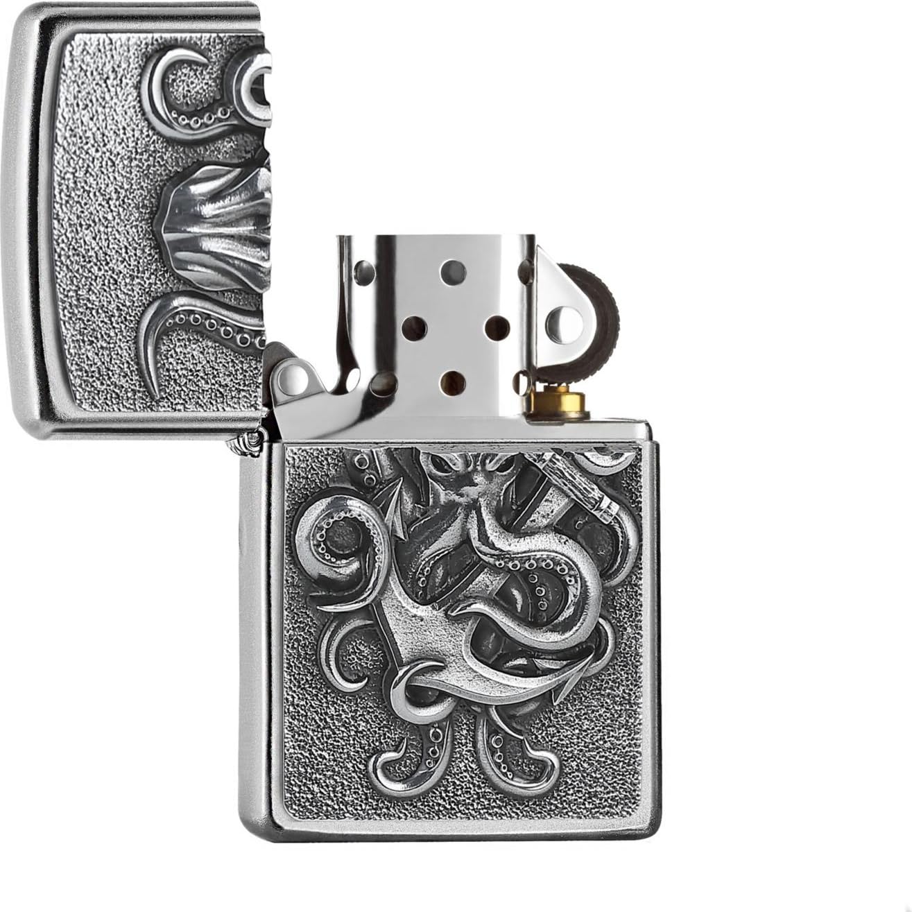 Zippo Sturmfeuerzeug Octopus Satin Chrome Emblem Nachfüllbar Windfest Made in USA