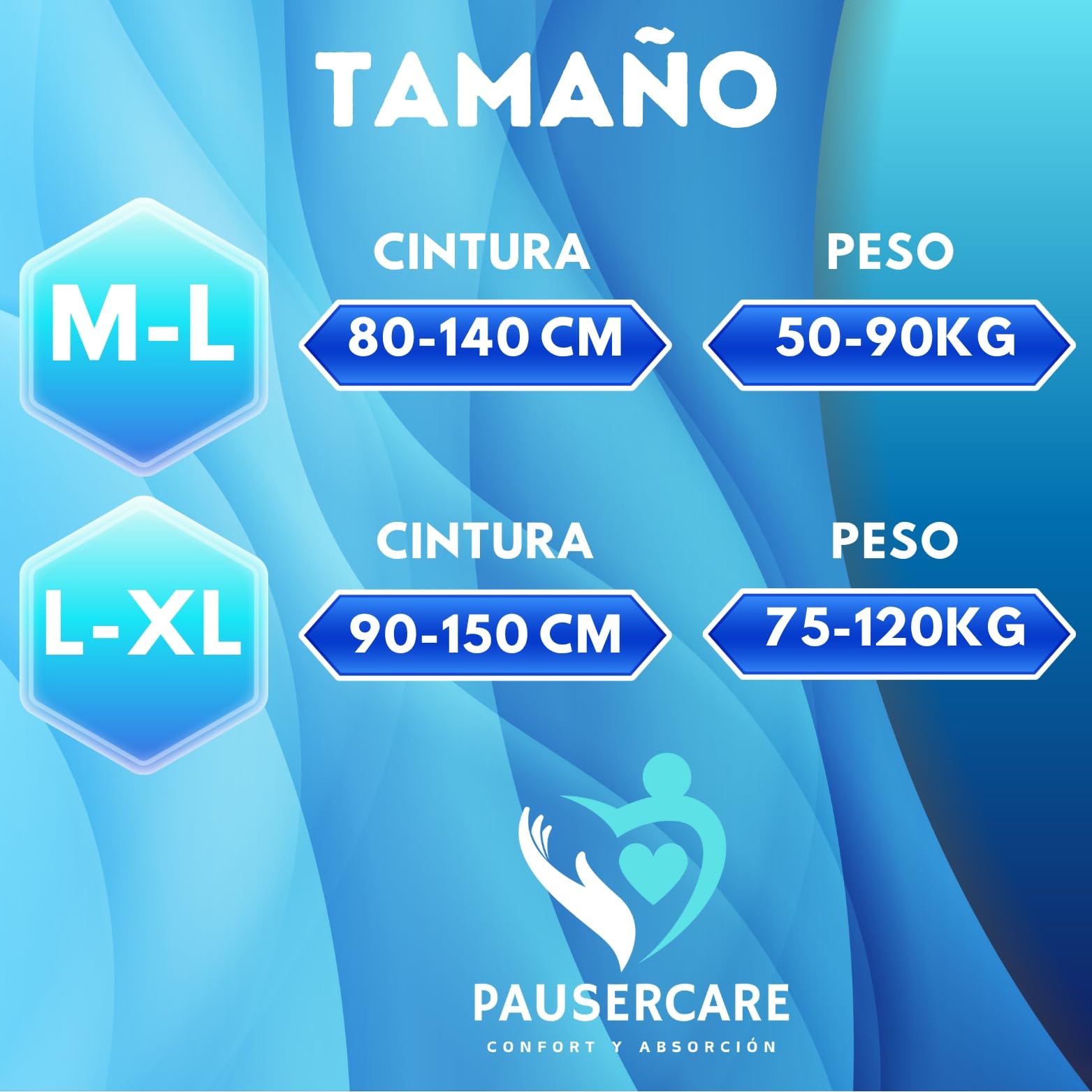 PAUSERCARE Pañales Adulto Unisex | Super Absorbentes Para Incontinencia | Hombres & Mujeres | 14 Unidades Desechables | Máxima Absorción Día y Noche (TALLA L-XL)