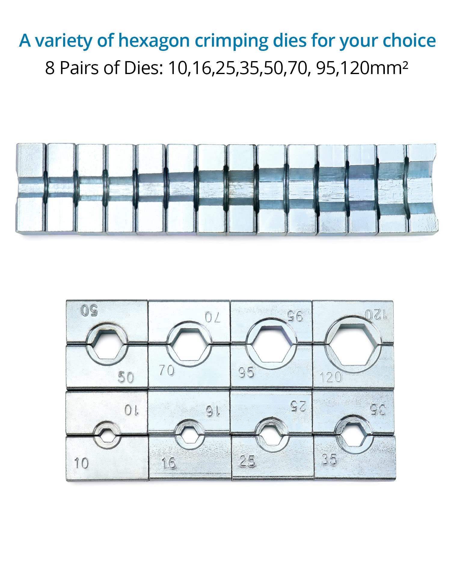 QWORK pinza idraulica a crimpare, pinza crimpatrice idraulica 12t, corsa 12mm, con 8 dies 10-120 mm²