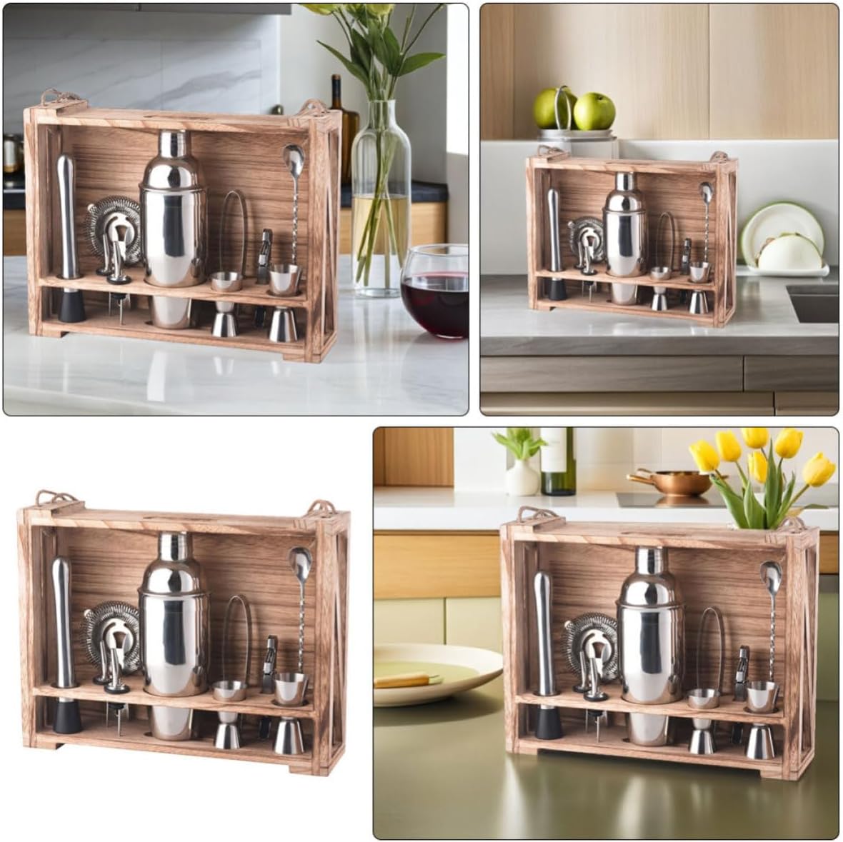 700ml Stainless Steel Cocktail Shaker Set with Strainer, Jigger, Mixing Spoon, and Stand Lightweight Compact Bartending Kit for Home Use and Parties