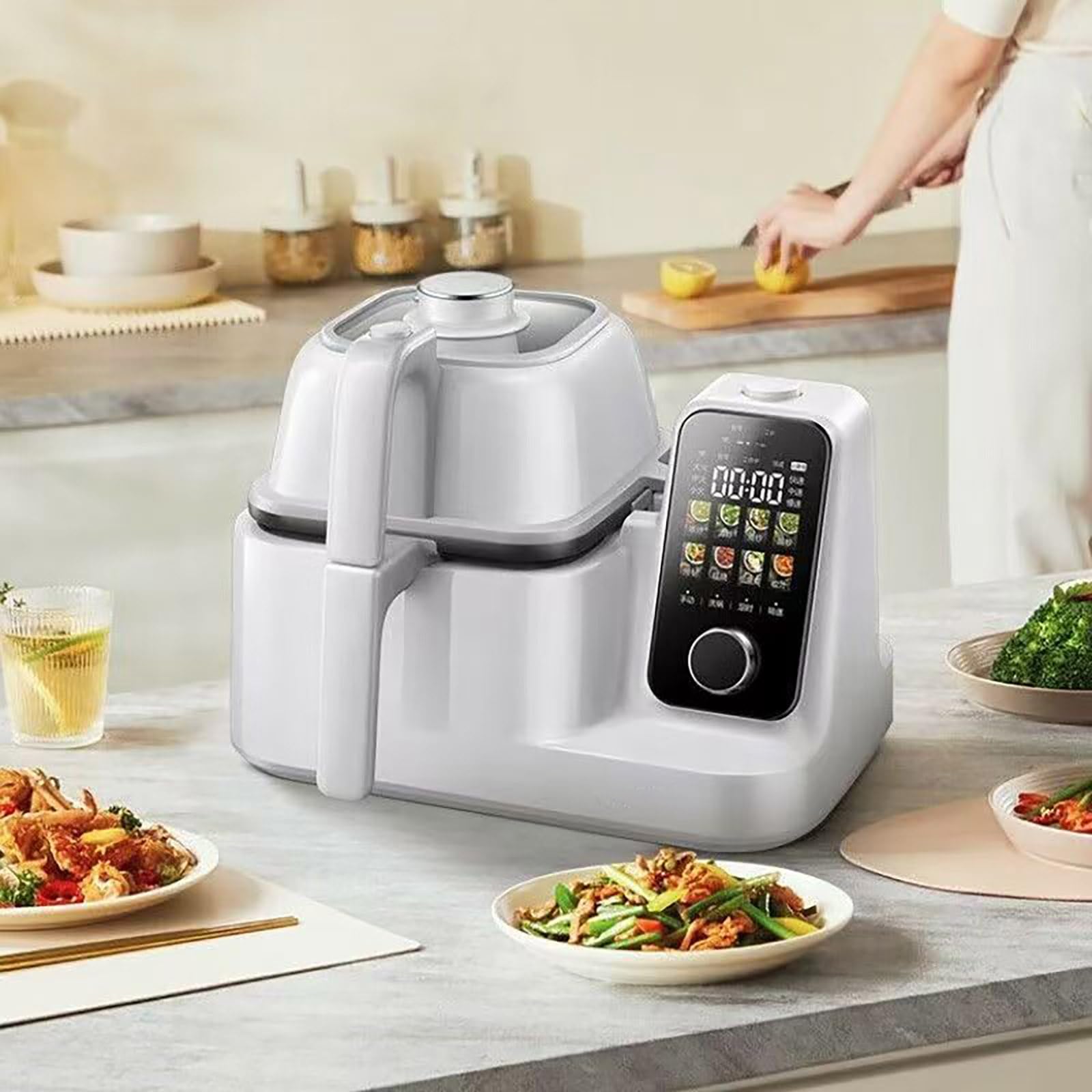 Máquina de cocina, 2000 W, múltiples modos de cocción, revestimiento de cerámica, mango antiquemaduras, fácil de limpiar, ideal para uso doméstico y cocina