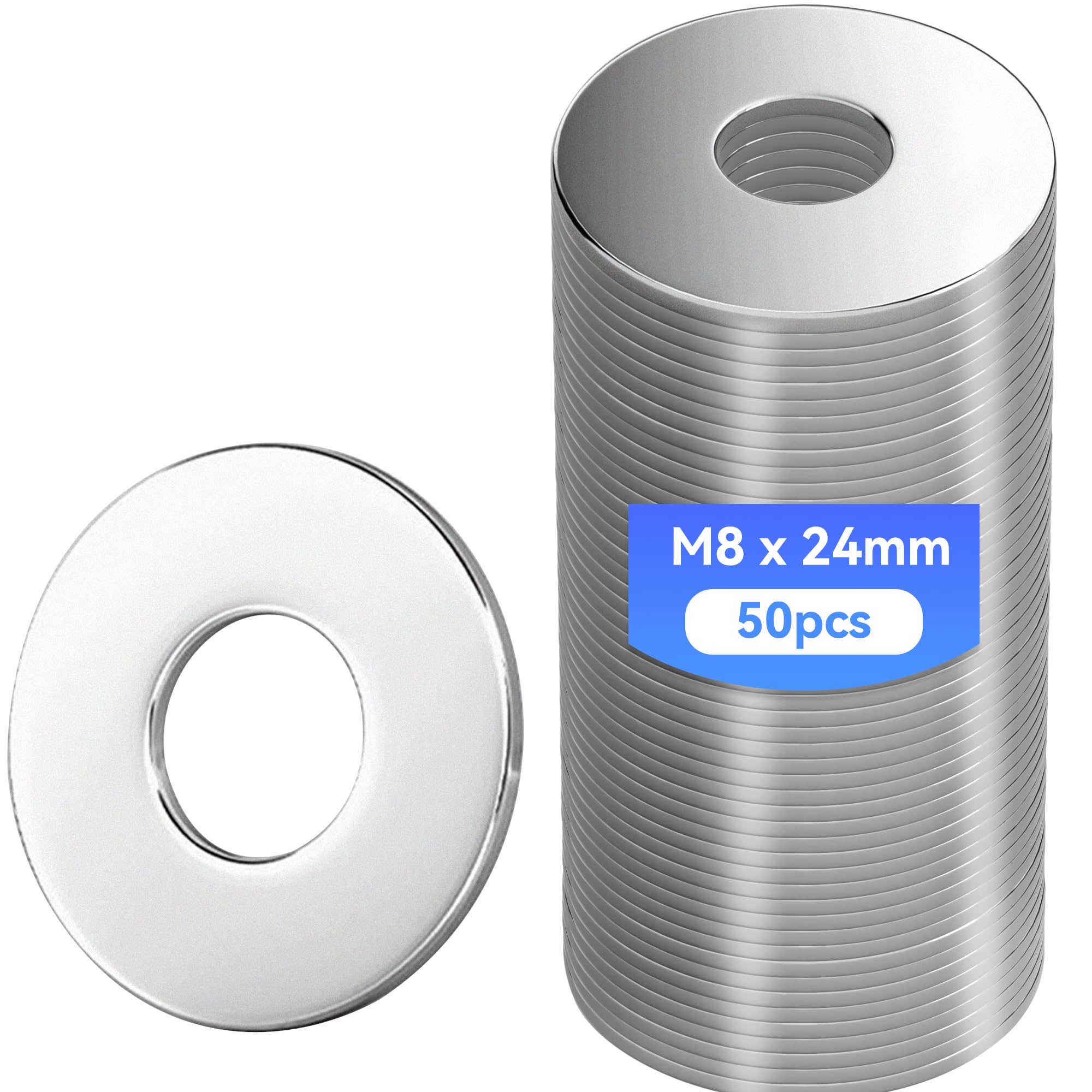 XiaoLidm 50 Stück Unterlegscheiben M8 X 24 mm Edelstahl A2-70 304, Beilagscheiben, Karosseriescheibe, Rostfreie Flat Washers U-Scheiben für Schrauben & Muttern & Gewindestange