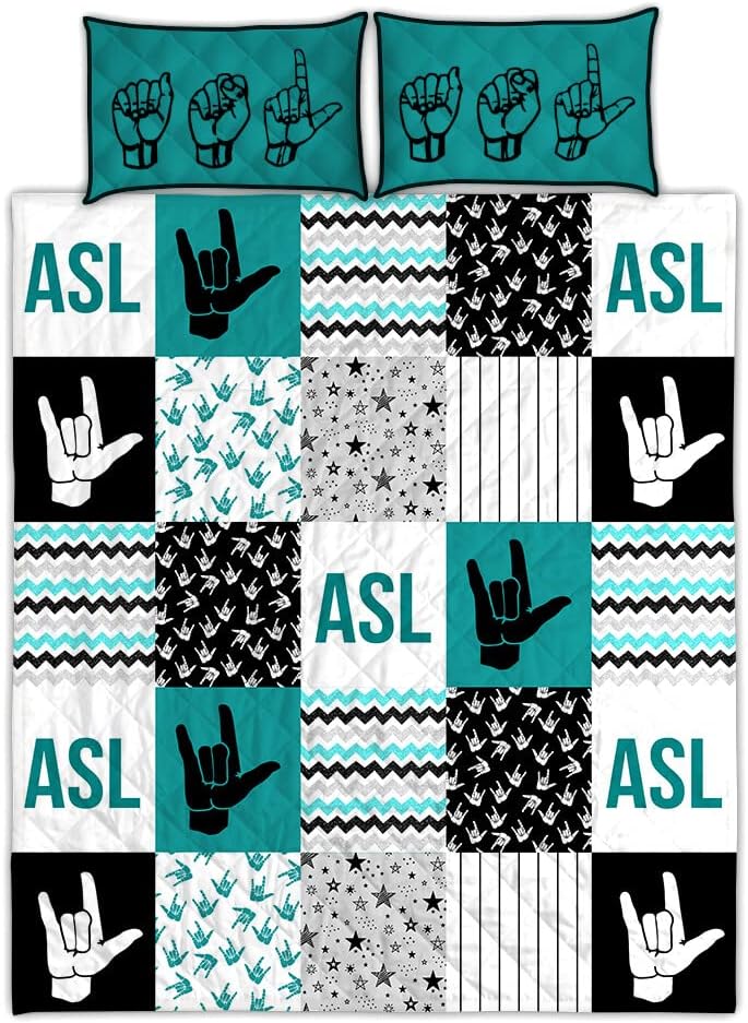 SWEEZEE Sign Language ASL Shape Pattern Bedding Set Quilt