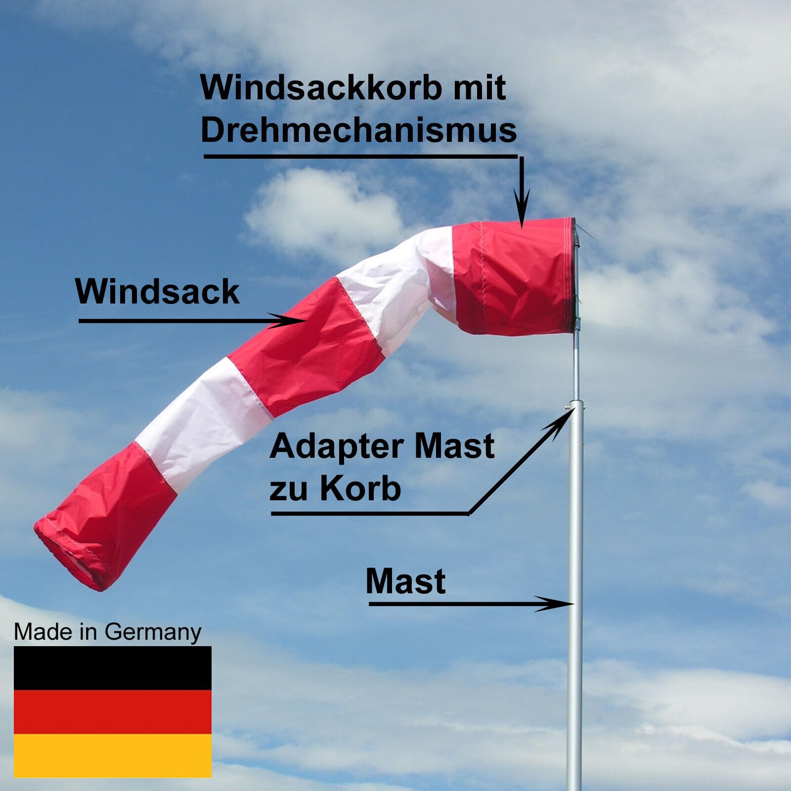 rot-weiß 30 cm Durchmesser, 180 cm la