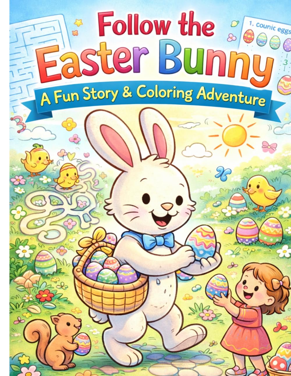 Follow the Easter Bunny: A Fun Story & Coloring Adventure 30+ pages of coloring, puzzles & activities: An Easter Coloring & Activity Book for Kids ... | Mazes, Matching, Counting & Springtime Fun