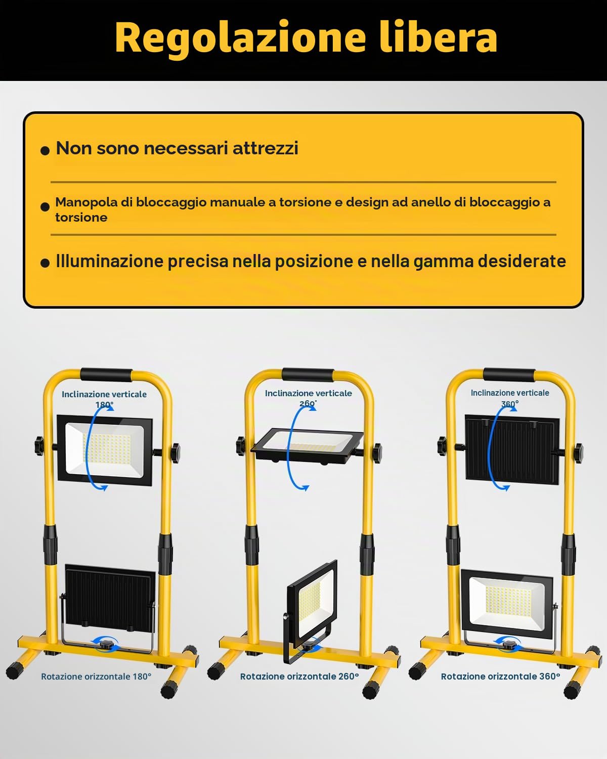 Faretto LED da Cantiere, 200W 20000LM Faro da Esterno con Stativo Telescopico, IP66 Impermeabile Fari LED Esterno 6500K Luce Fredda con Interruttore per Officina, Garage, Costruzione