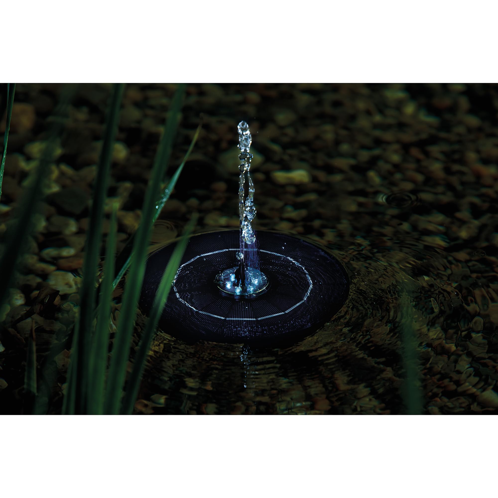 Pontec PondoSolar LED Island Pompe de jeu d'eau solaire avec LED et batterie Fontaine solaire pour étang et petit jardin