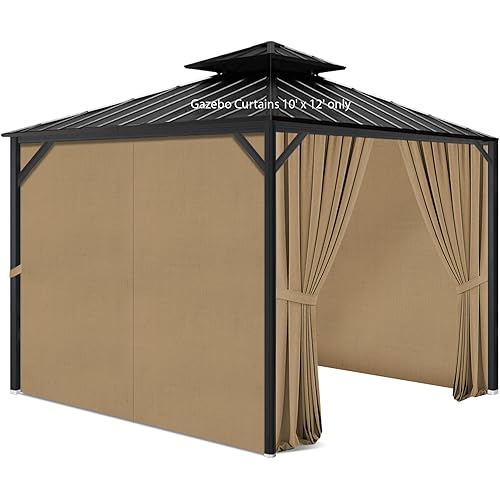 Gazebo Privacy Curtains 10' x 12' with Zipper 4-Panels Side Wall Universal Replacement for Patio, Outdoor Canopy, Garden and Backyard (Curtain Only)