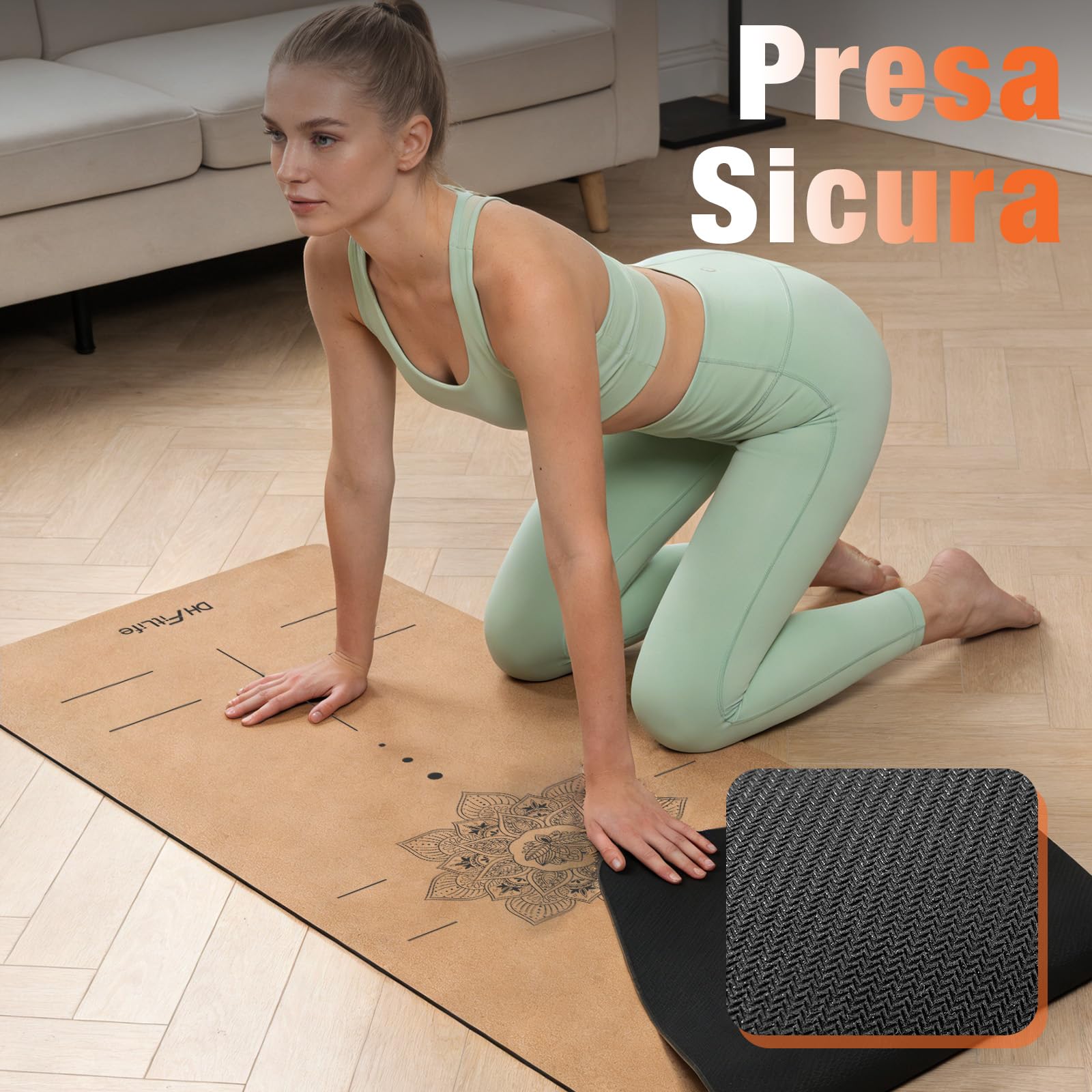 DH FitLife Tappetino Yoga in Sughero Antiscivolo | 183x61x0,6 cm | 100% Sughero & Gomma Naturale | Spessore 6mm | Superficie Morbida sulla Pelle | Facile da Pulire | Yoga, Pilates & Fitness