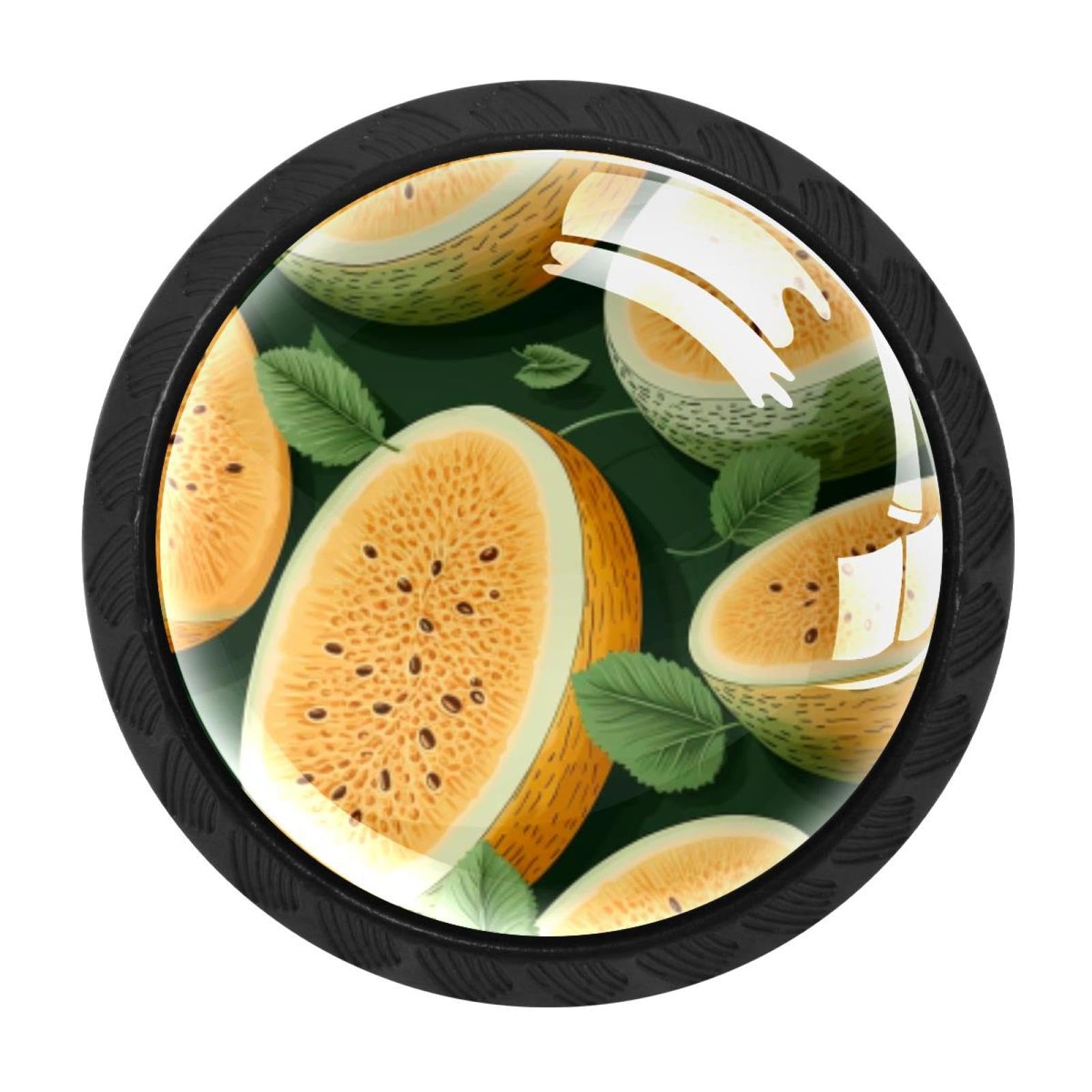 CHENZZZZ 4 Pack Black Hami Melon Drawer Knobs, Cabinet Knobs Round Glass Knobs for Kitchen Cabinet Hardware Bathroom 35MM
