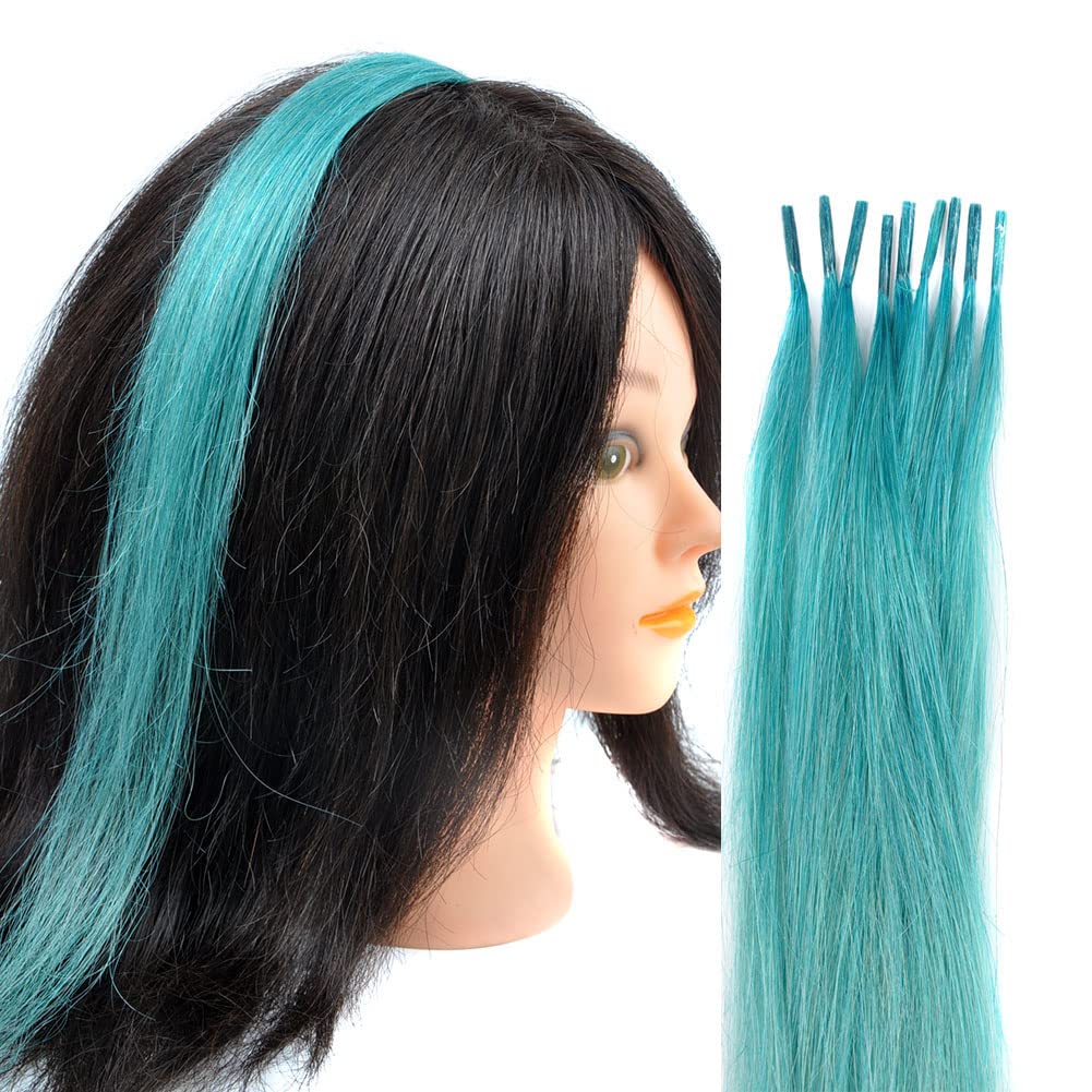 Jmzulnivst 10 strands Colorful I Tip Human Hair Extension With Free Micro Beads Hook (Sky Blue, 20inch)