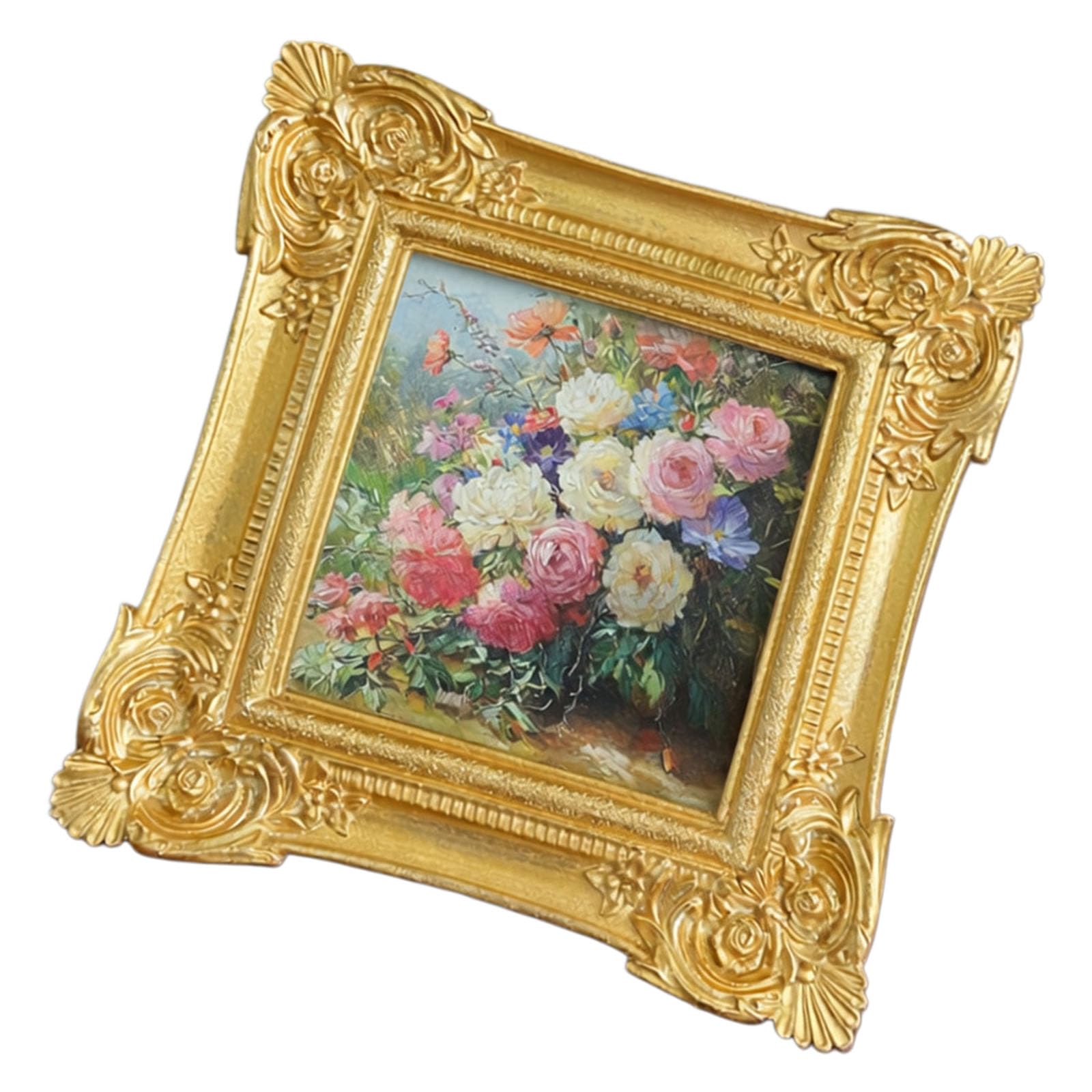 Shntig Florals Embossing Resin Picture Frame Golden Photo Frame for Wall Hanging or Tabletop Display Wedding Centerpieces Decors Tabletop Display Photo