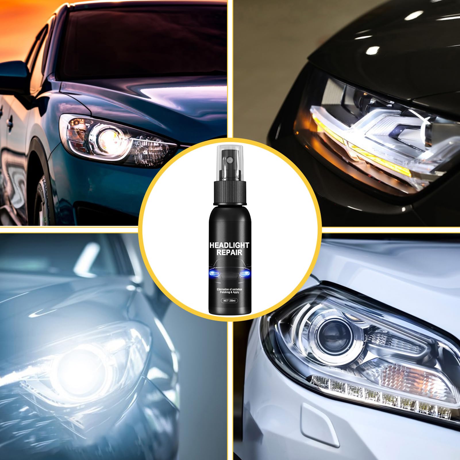 Líquido De Reparación De Faros De Coche - Agente De Restauración De Faros | Solución De Reparación Antiadherente Transparente | Gel De Restauración De Proyector Automotriz De 30 Ml | Fuerte Fluido