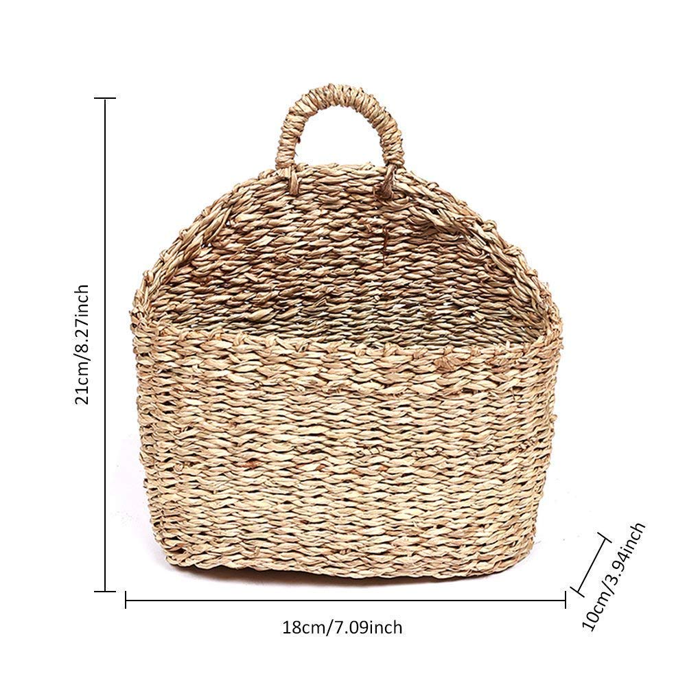 Seagrass Wicker Storage Basket with Handle - Semi-Circular Willow Woven Hanging Basket for Home, Garden, Wedding Wall Decor