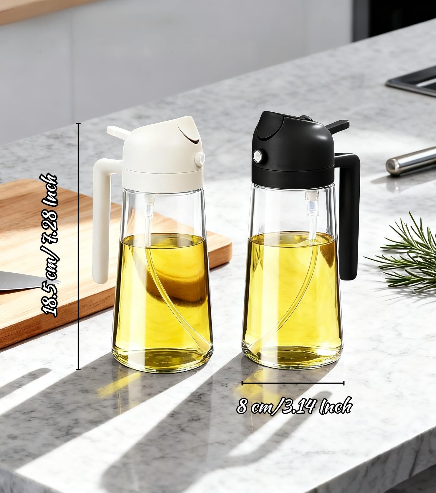 2 Pezzi Spruzzatore Olio per Friggitrice Aria 470ml,Dosatore Olio 2 in 1,Spruzzatore Olio d'oliva e Distributore Olio,Oliera Spray per Cucina, Insalata e Aceto, Accessori Cucina senza BPA,Barbecue