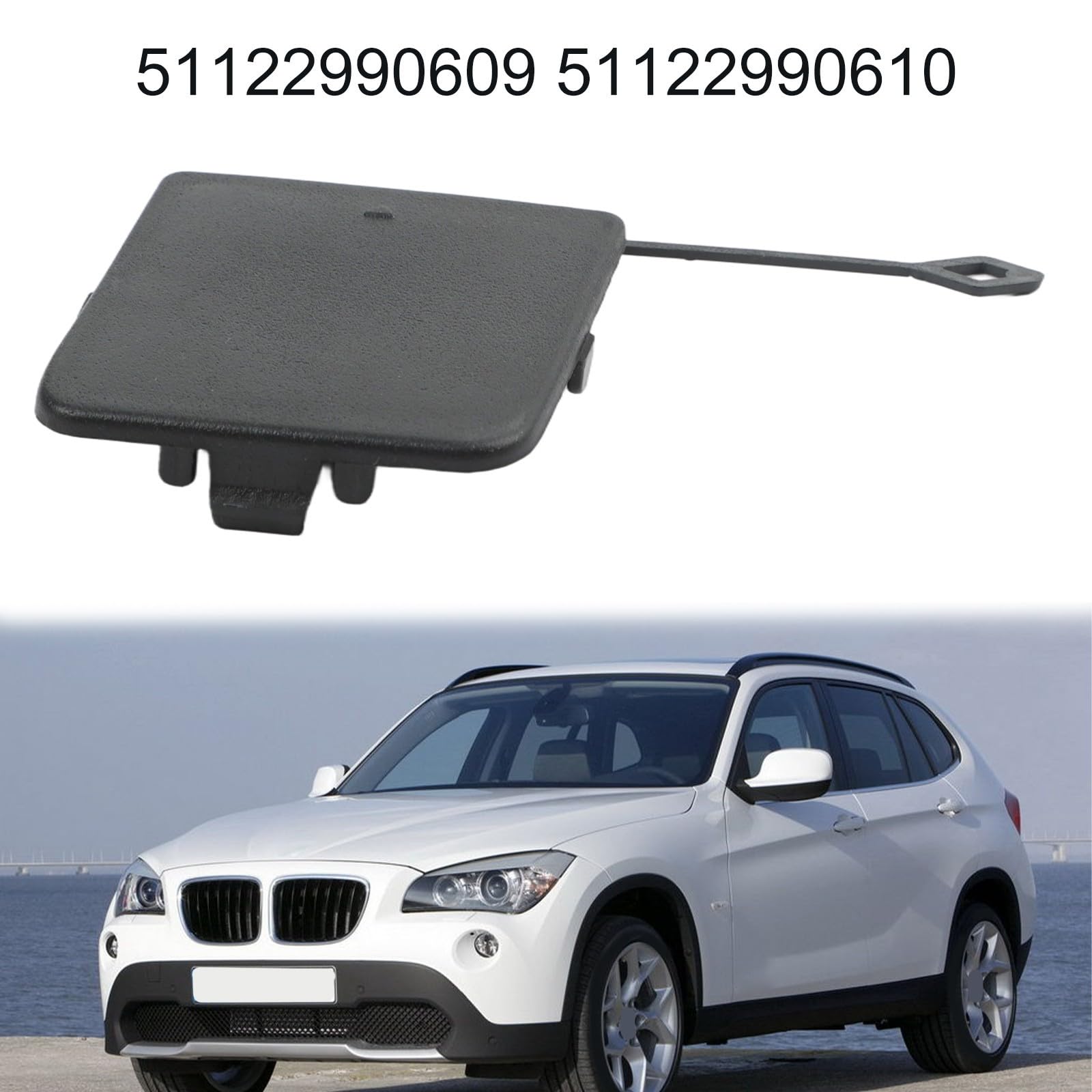 Copertura gancio di traino per X1 E84 2009-2012, ABS nero paraurti anteriore tappo di traino parte di ricambio compatibile con OEM 51122990609 51122990610 lato sinistro o destro per (51122990610