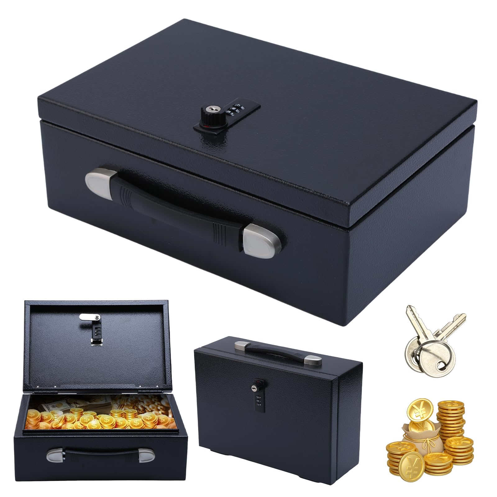 Cassaforte portatile da 18 l, ignifugo e impermeabile, con codice numerico e chiave, piccola cassaforte per la casa con maniglia, tripla protezione – volo, fuoco e inondazione, 15,5 x 36,2 x 28,4 cm