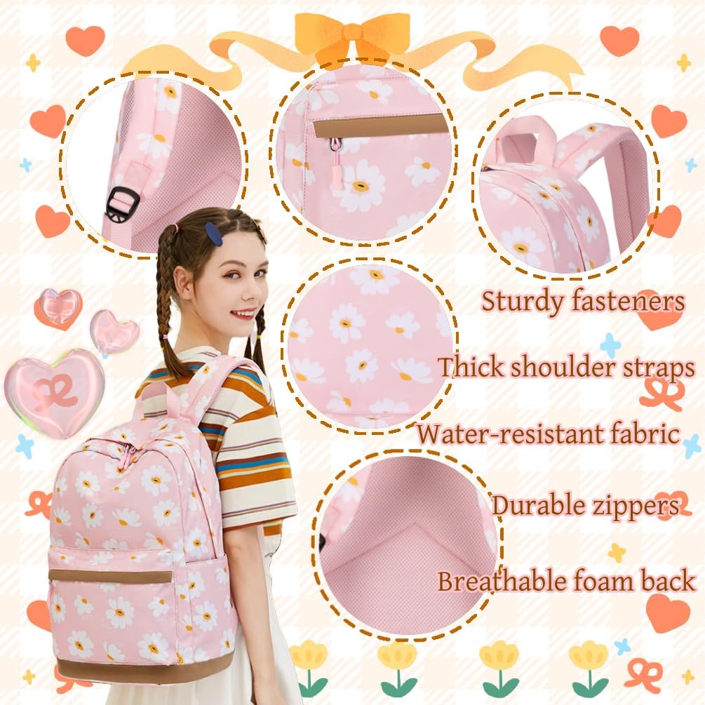 EKUIZAI 2Pcs Daisy Prints Backpack Sets for Girl Bookbag Primary Schoolbag Elementary Students Daypack with Lunch Bag - Image 4