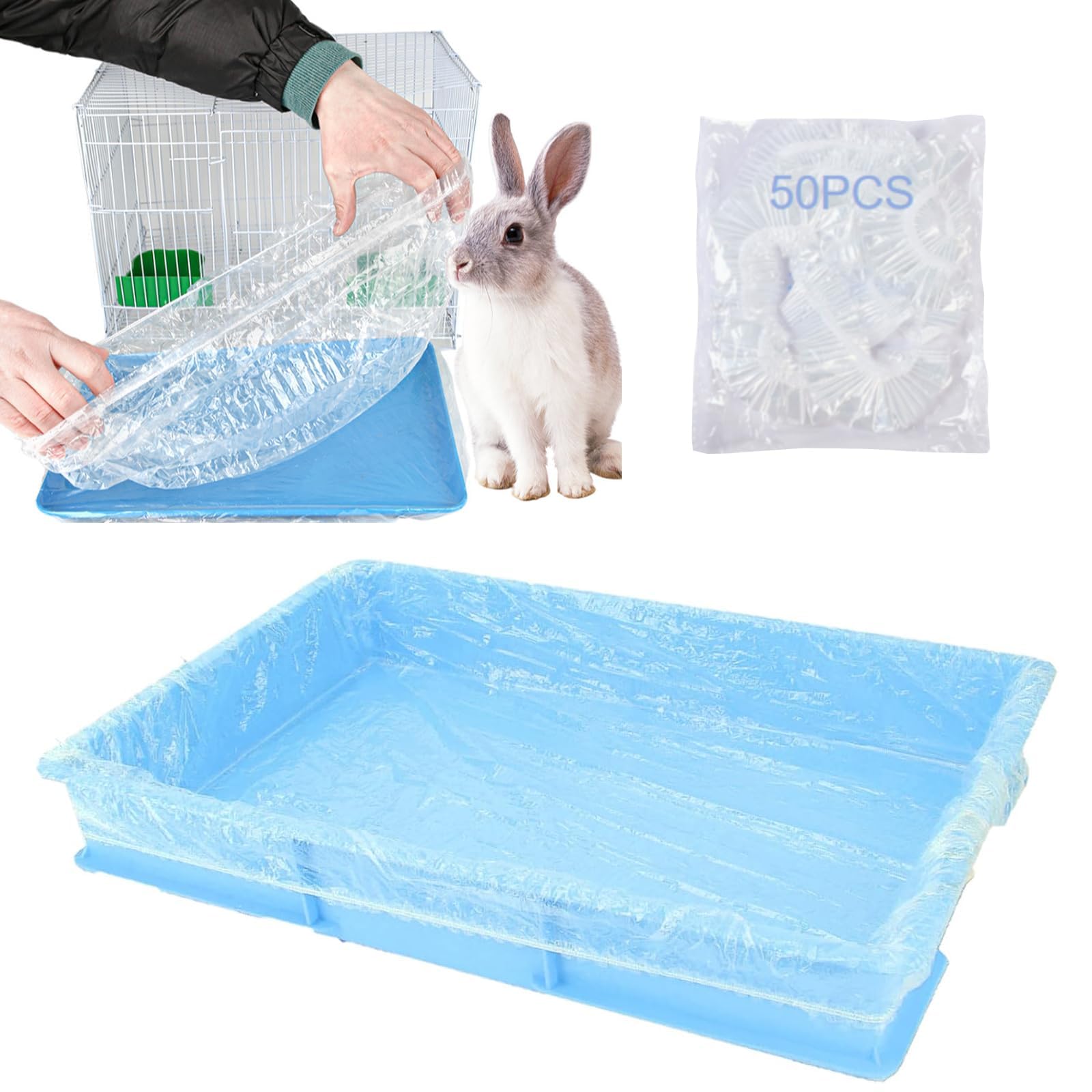 50 PCS Rabbit Cage Liners Disposable Guinea Pig Cage Liner Hamster Tray Liner Plastic Small Animals Bedding Waste & Litter Pan Bag Universal Toilet Film for Bunny Hedgehog Ferret Rat (50 count)