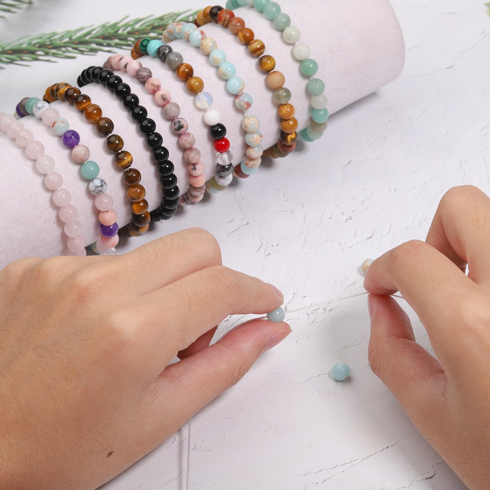720 cuentas redondas naturales de 6 mm, cuentas sueltas de cristal, cuentas lisas para pulseras, collares, aretes, kit de fabricación de joyas