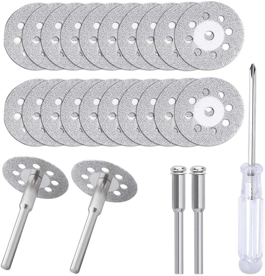 545 Diamond Cutting Wheel (22mm) 20pcs with 402 Mandrel (3mm) 4pcs and Screwdriver for Rotary Tool