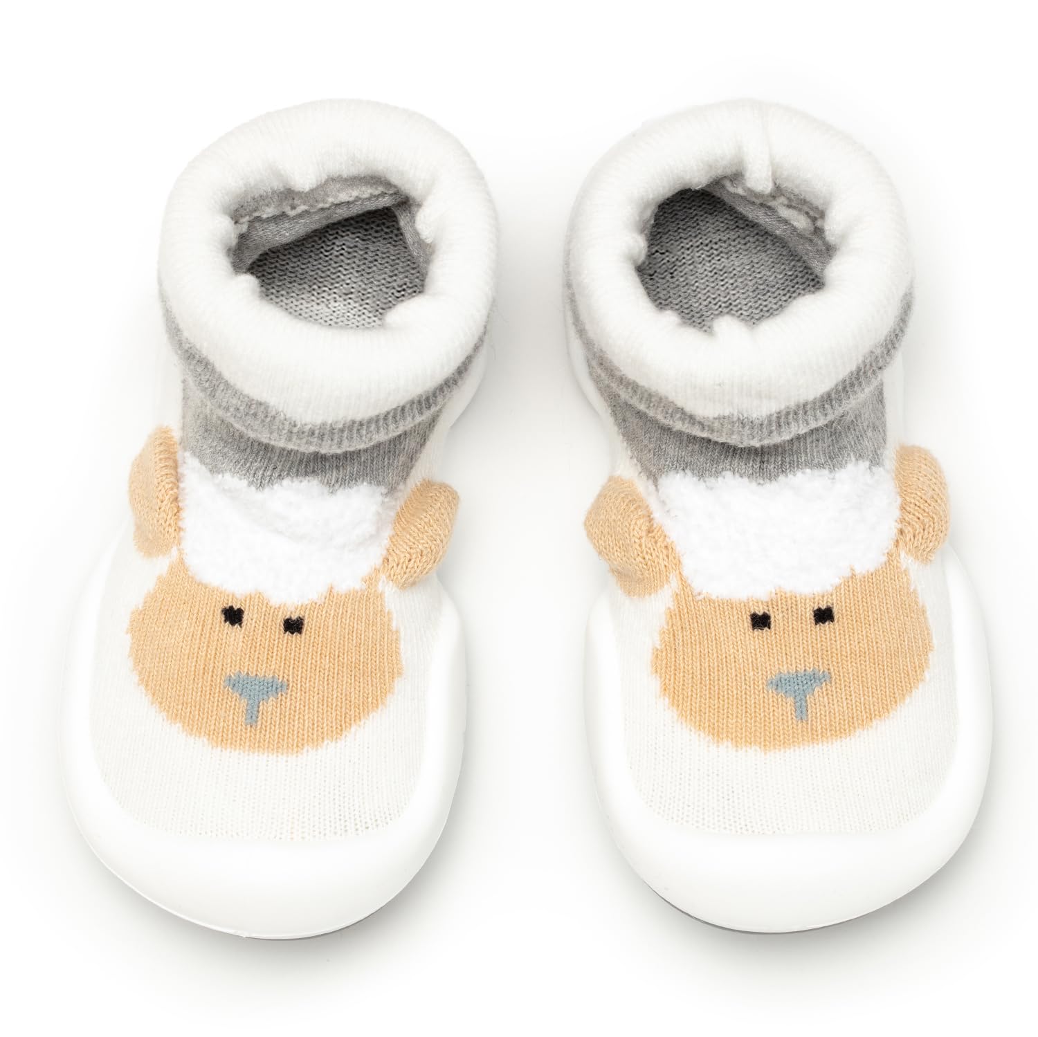 Komuello Boy Baby Toddler Pull Up First Walker Non Slip Soft Cotton Premium Sock Shoes Little Lamb Toddler, Size 5 (115mm, 6-12 Months)