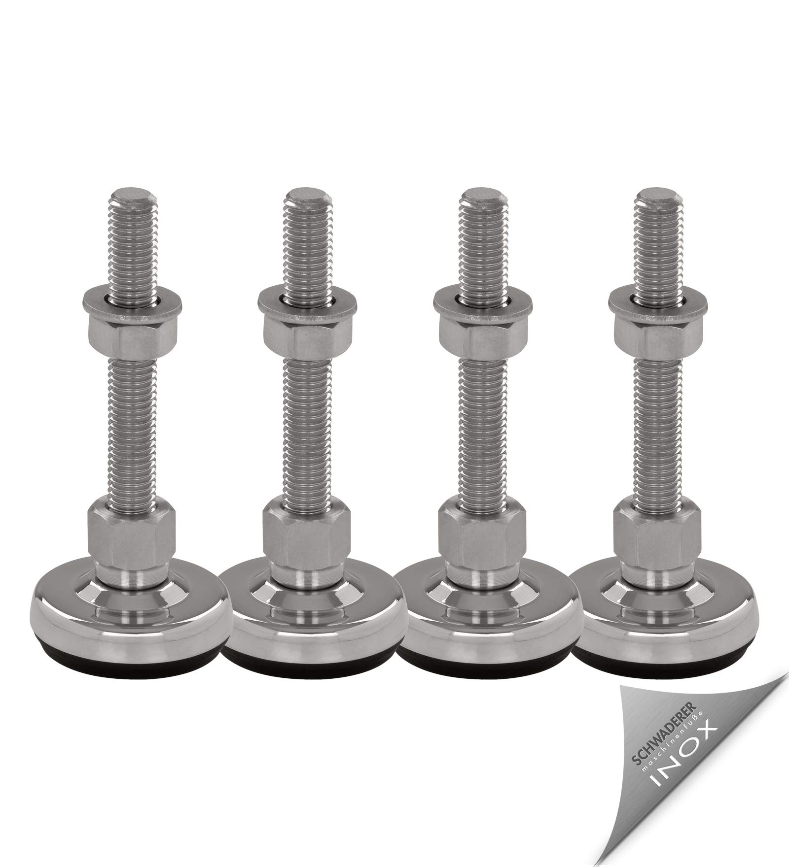 Schwaderer SFE 50 - Pies niveladores y articulados (4 unidades, 50 mm de diámetro, acero inoxidable, tamaño de rosca M8-M30, M10 x 100)