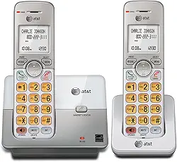AT&T EL51203 2 aparelhos DECT 6.0 telefone doméstico sem fio, viva-voz full-duplex, tela retroiluminada, teclado iluminado, ID de chamada/chamada em espera, agenda telefônica, modo ecológico, chave de