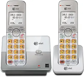 AT&T EL51203 2 aparelhos DECT 6.0 telefone doméstico sem fio, viva-voz full-duplex, tela retroiluminada, teclado iluminado, ID de chamada/chamada em espera, agenda telefônica, modo ecológico, chave de