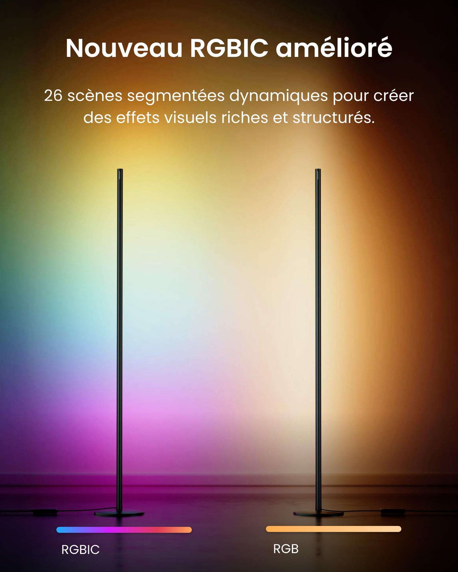 SwitchBot Matter RGBICWW Lampadaire sur Pied, Blanc Chaud et Froid, Lampe sur Pied Compatible avec Apple Home, Alexa, Google Home, 1200lm, 16 Millions Couleurs, Synchronisation Musicale, Modes Scène