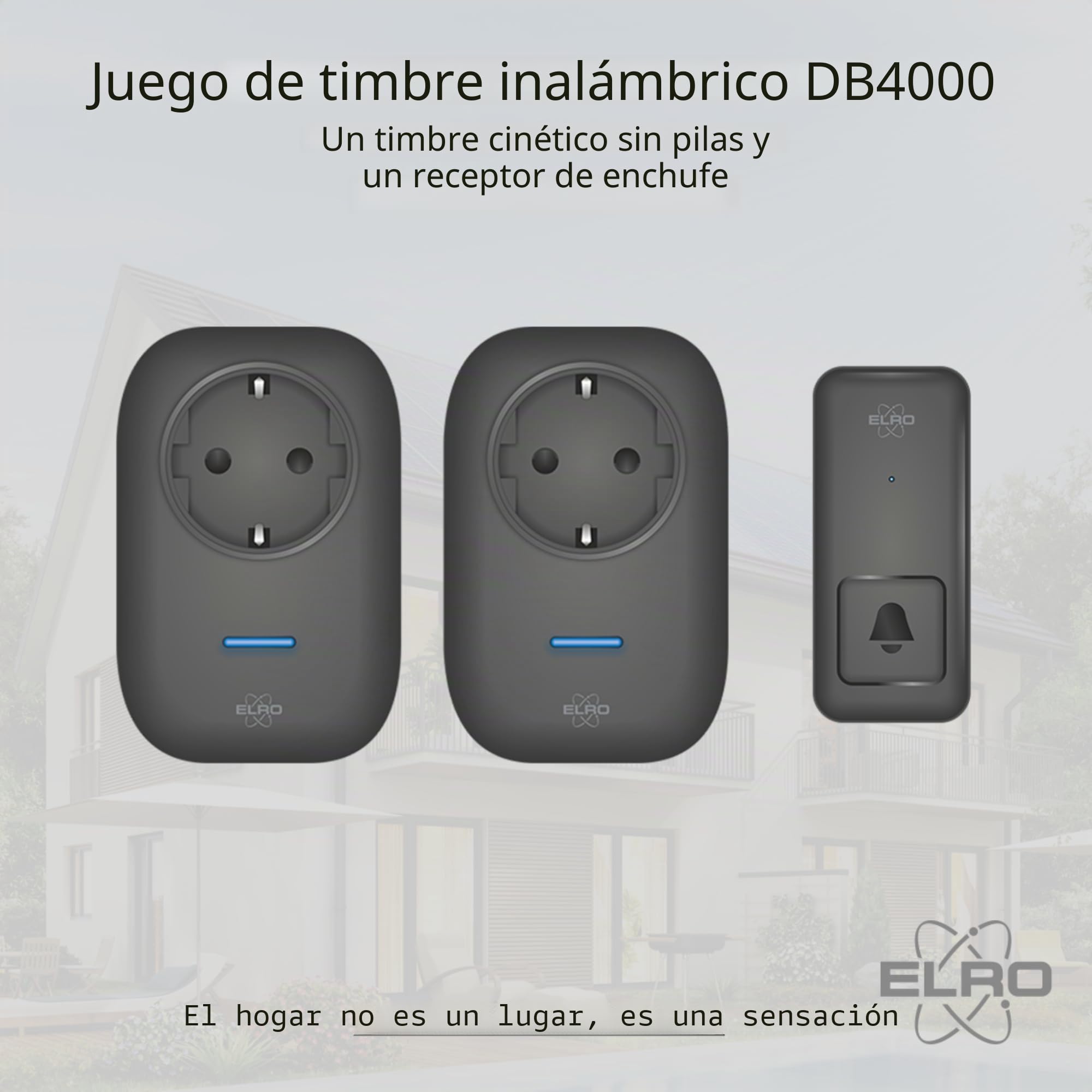 ELRO DB4000Juego de timbre cinético inalámbrico – Versión para los Países Bajos – con 2 receptores enchufables con toma de corriente – No necesita pilas