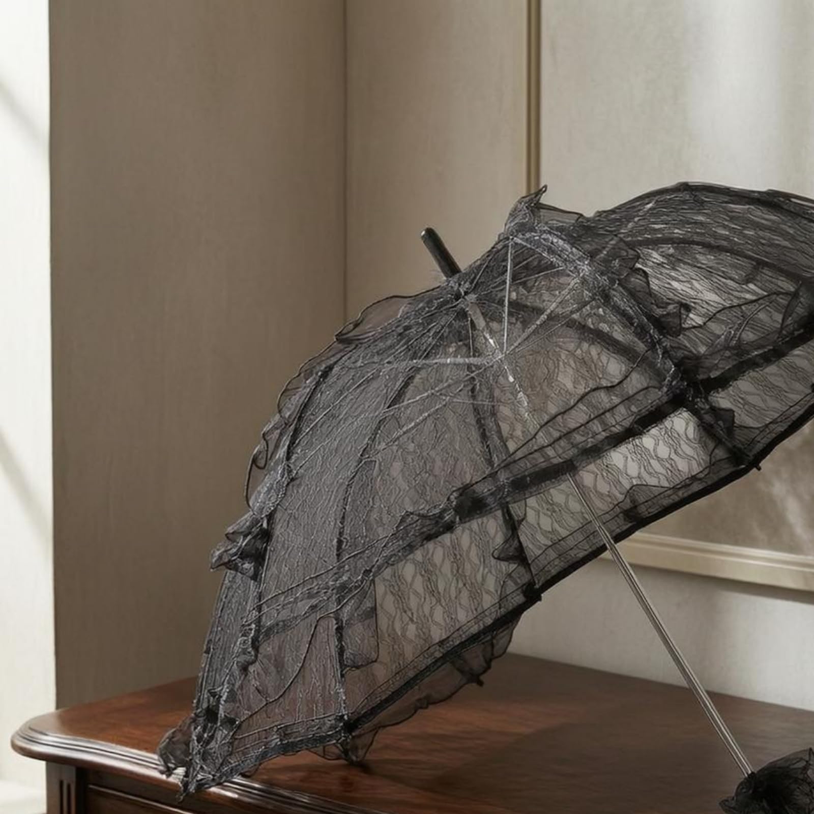 Ombrello in Pizzo Nero Leggero Ombrellino in Pizzo Non Adatto Alla Pioggia Accessorio Decorativo per Servizi Fotografici