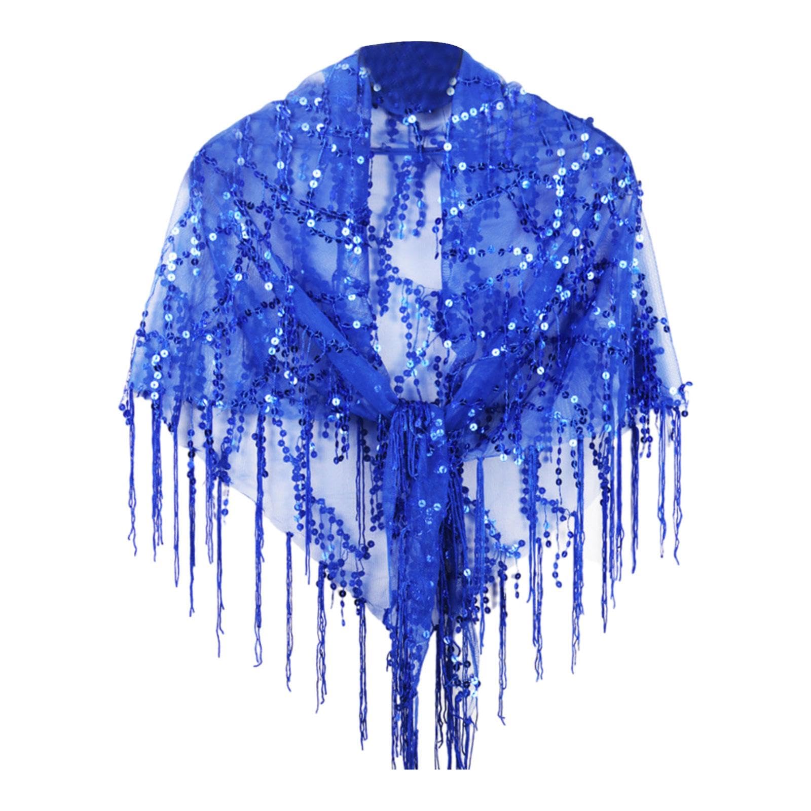 Women Shawl Wrap Ladies Sequin Shawl Cape for Formal Occasion Evening Summer Dark Blue-image-27