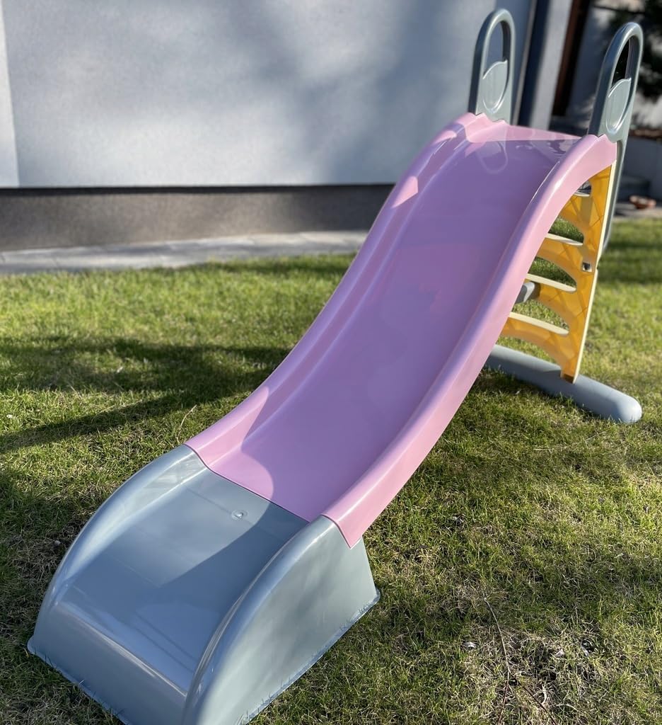 Mochtoys Rutsche für Kinder - 180 cm Lange Innen und Außen UV-Beständig, Große Gleite Für Kinder, Wasseranschluss, Rutschbahn, Rosa/Grau