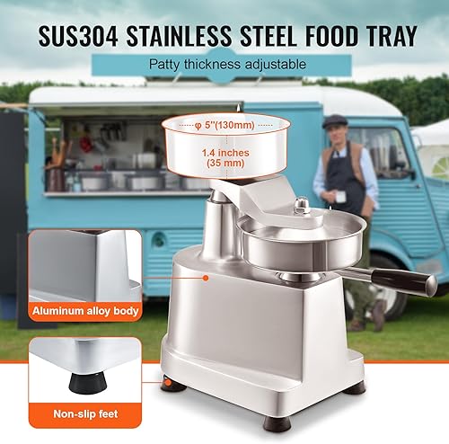 Miniatura 3 de VEVOR Máquina comercial de hamburguesas para hamburguesas, 5.118 in5 pulgadas, máquina de prensa de hamburguesas de acero inoxidable de grado