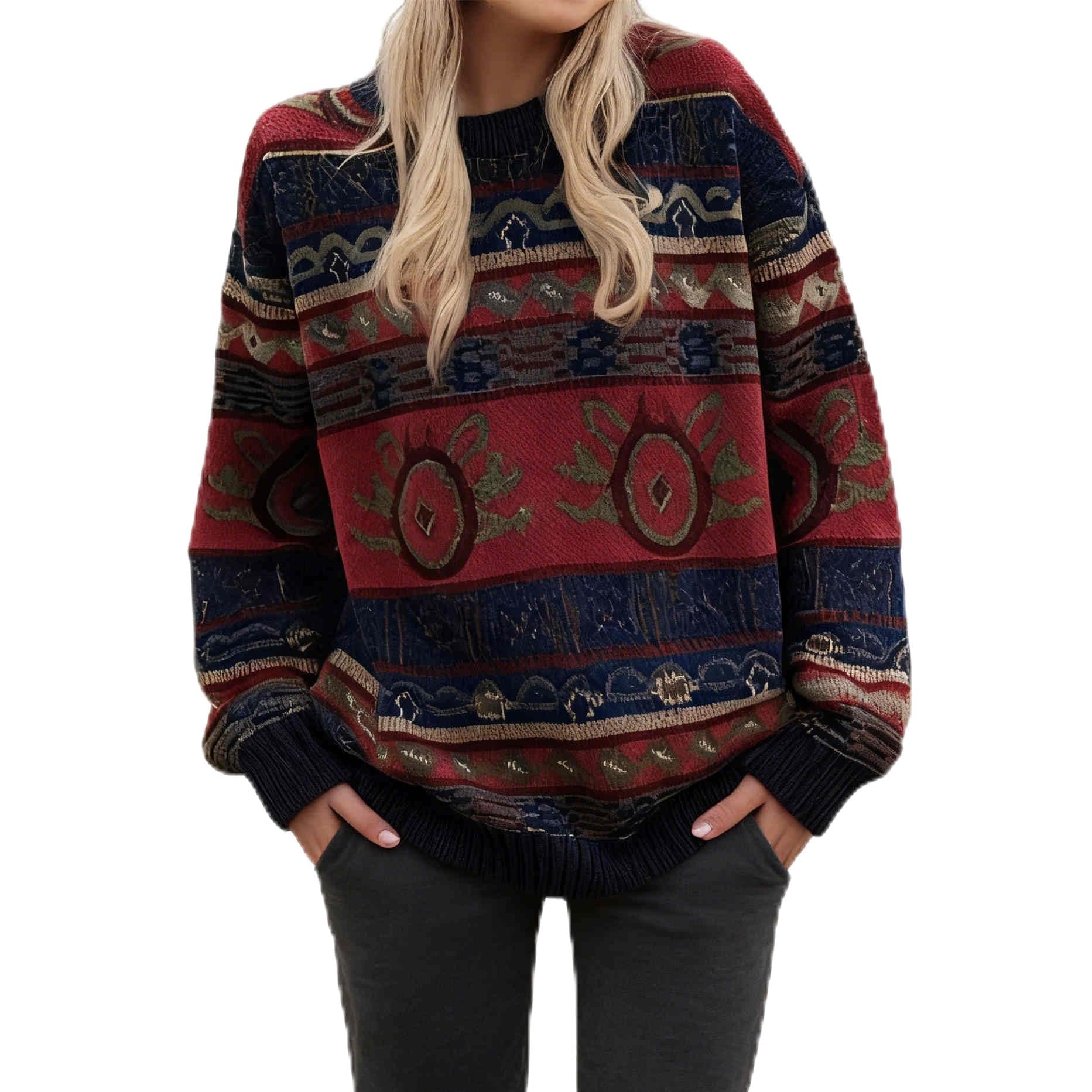 Women Y2K Argyle Striped Pullover Sweater Casual Long Sleeve Round Neck Vintage Preppy Style Pullover Knitwear-image-41