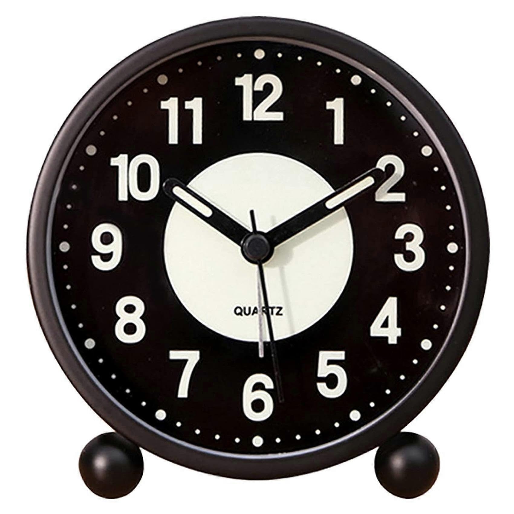 JOYHAPPST Alarm Clock Luminous 4 inchRound Silent Analog Table Clock Non-Ticking,Battery Operated with Loud A