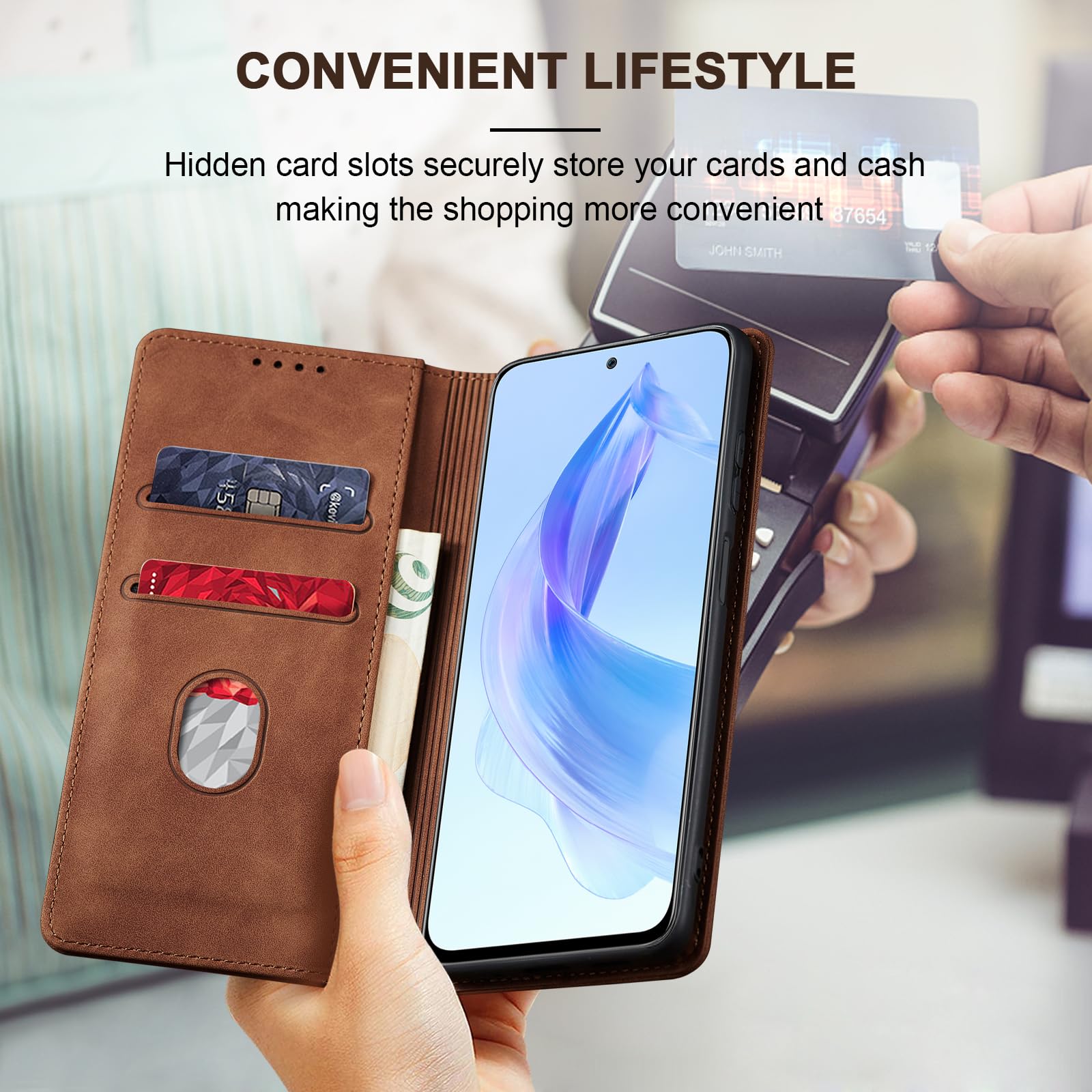 PHINIENLAND Cover per Honor 90 Lite / X50i 5G Case PU Pelle Custodia [ Kickstand] [Chiusura magnetica] [Slot per Schede], Portafoglio Flip Custodia per Honor 90 Lite,Dente di leone