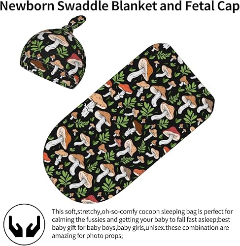 Miniatura 8 de Manta para envolver recién nacido con sombrero y lazo, saco de dormir suave, saco de envolver regalo para artículos de bebé de hongos, artículos de
