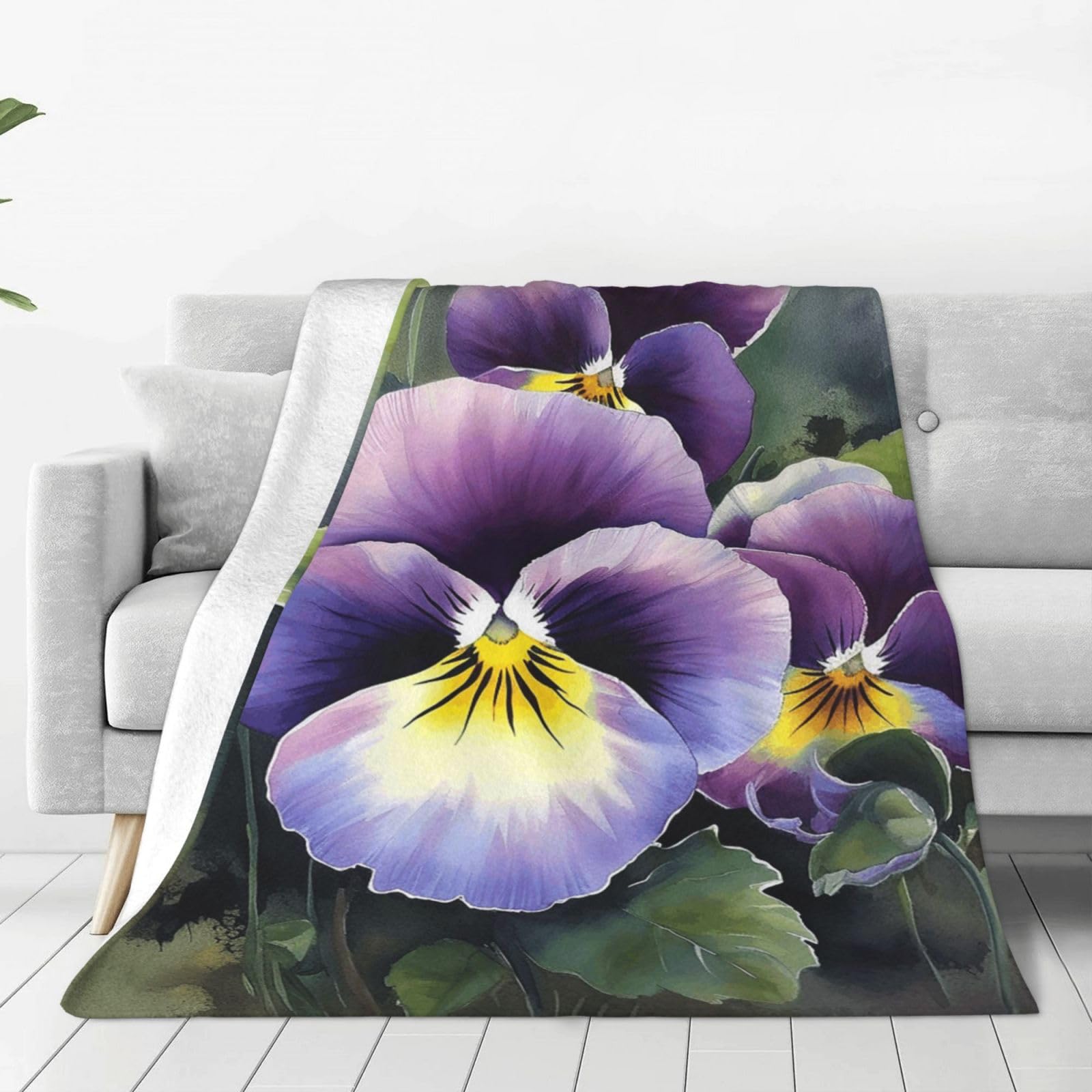 Pansy Perfection Throw Blanket for Couch, Plush Fuzzy Soft Flannel Blankets and Throws for Sofa, 60"x50" Bed Blankets for Travel Camping Chair, All Season Warm Fleece Blanket