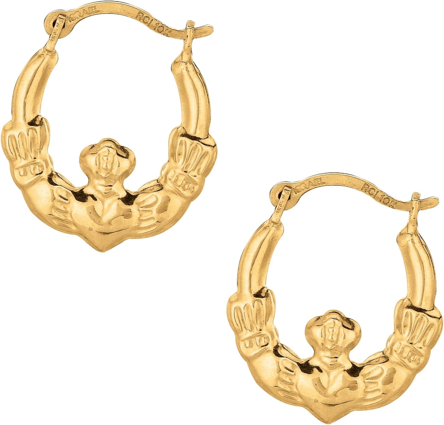 Floreo 10k Yellow Gold 15mm Claddagh Hoop Earrings
