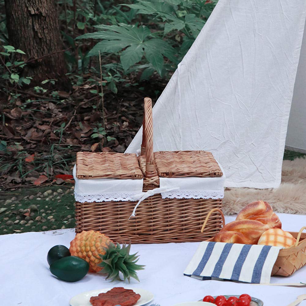 Panier En Osier Avec Couvercle 34x24x17 Cm - Pour Pique-nique, Rangement, Décoration - Style Naturel - 5