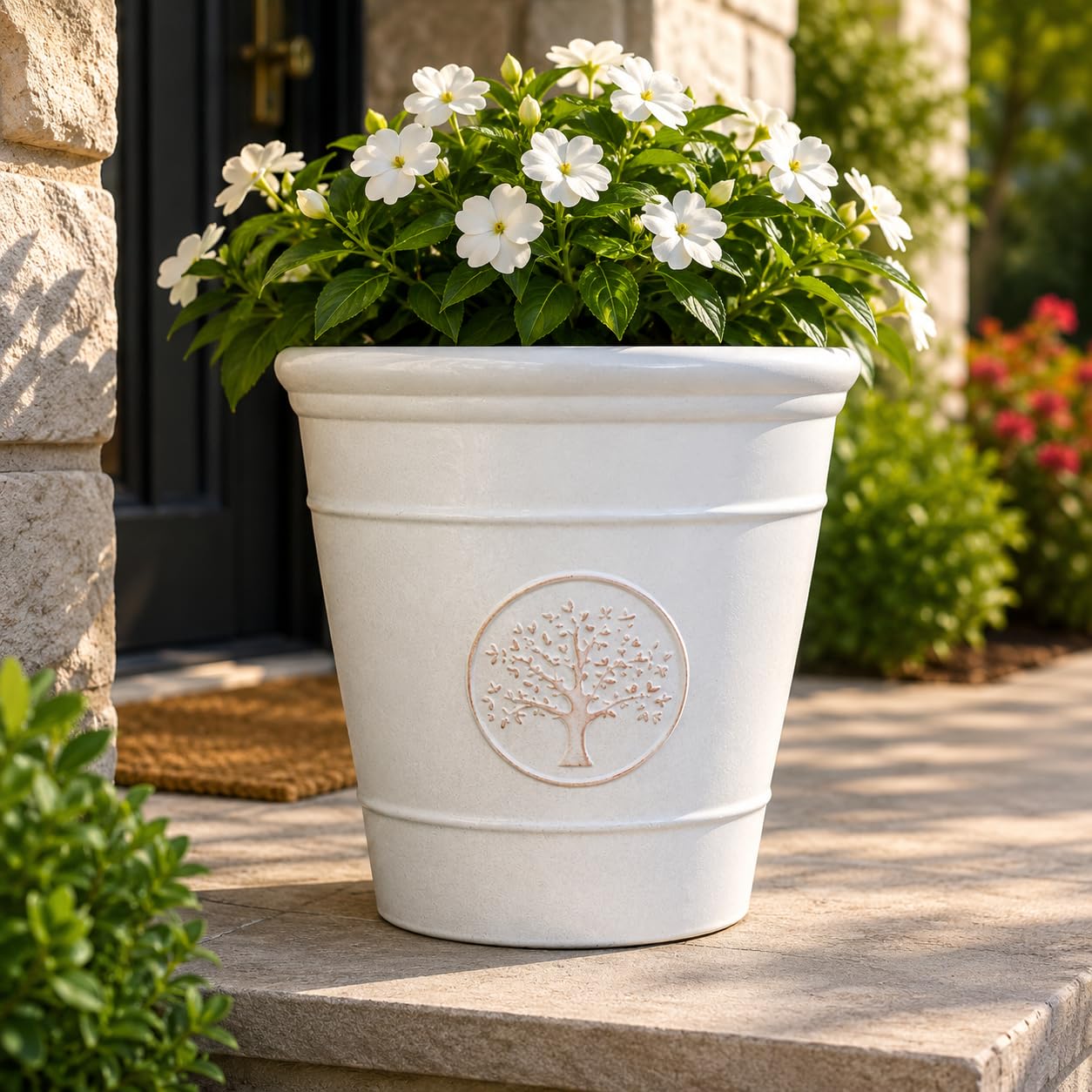 Tall Glazed Effect Tree Planter 23cm – Premium Durable Weather-Resistant Decorative Plant Pot for Indoor & Outdoor Use, Ideal for Trees, Shrubs and Home Garden Décor Modern Designs A133 (Cream)