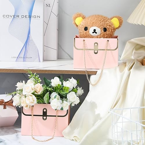 Miniatura 3 de Lincia 12 cajas de flores rosas de San Valentín, bolsa de regalo de flores de boda, cajas de ramo de San Valentín con cajas de asa para arreglos,