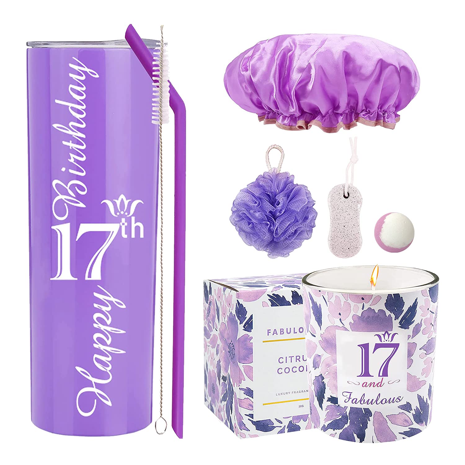 17th Birthday Tumbler, 17th Birthday Gifts for Girl, 17 Birthday Gifts, Gifts for 17th Birthday Girl, 17th Birthday Decorations, Happy 17th Birthday Gift, 17th Birthday Party Supplies Purple
