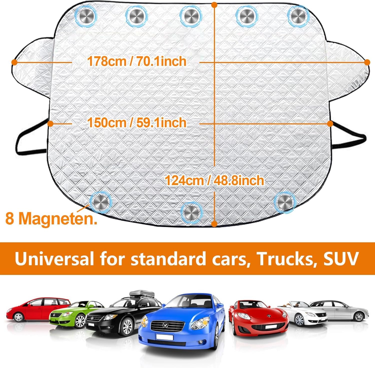 Parasole Auto Parabrezza 2026 con 8 Magneti Copriparabrezza Pieghevole 178 x 150 CM