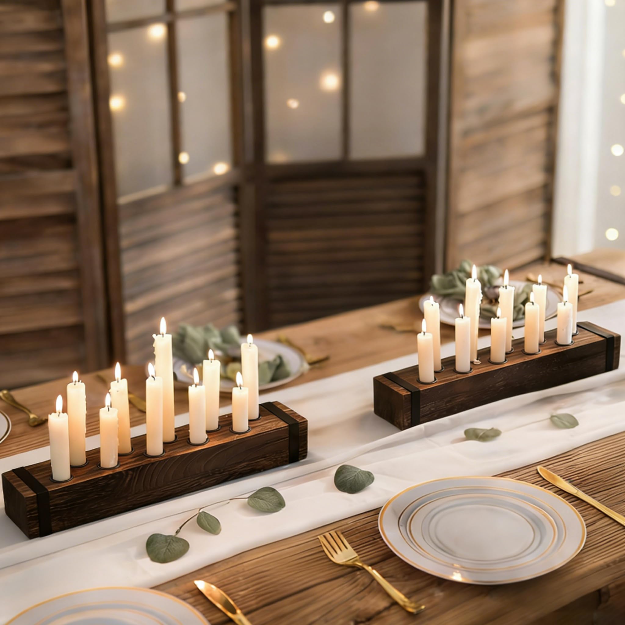 NUPTIO Candelabro de Madera para Centro De Mesa: 42cm 2 Piezas Candelabro de Madera para Boda Navidad Comedor Salón Chimenea Decoración | Juego de 2 portavelas cónicos rústicos para decoración de Acción de Gracias, Pascua, boda, fiesta