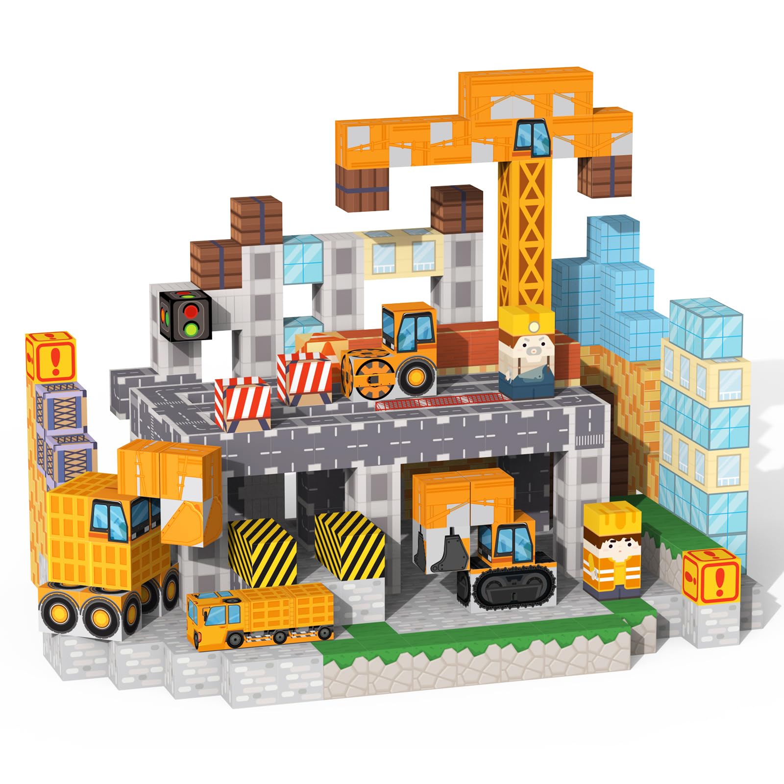 VNLINA Magnetic Blocks Building Toys - 154PCS Magnet Building Blocks Set Construction Cubes STEM Sensory Stacking Kids Toys for Boys Girls