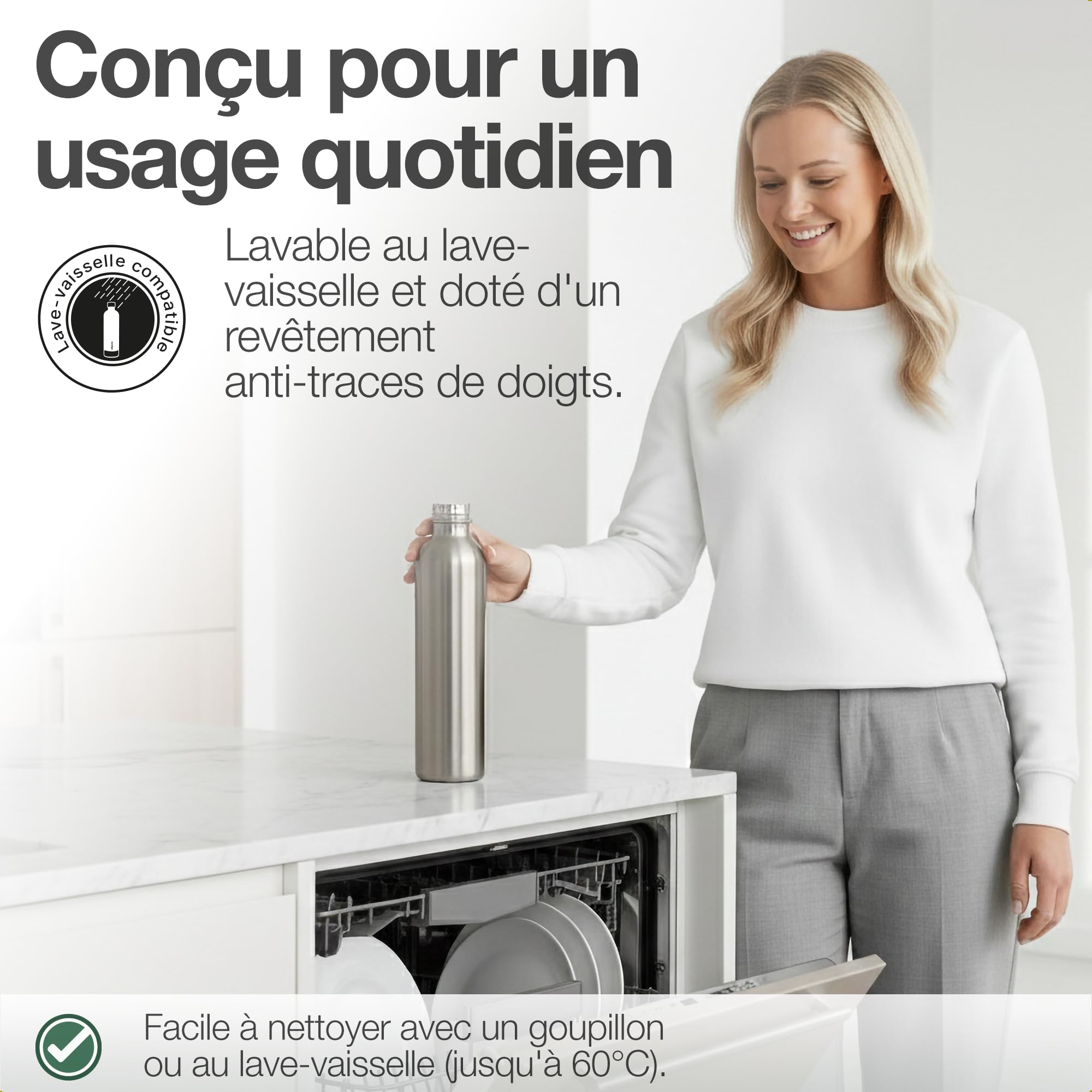 Bouteille Inox 1L | Compatible avec Aarke Carbonator 3, SodaStream Duo & Bouteilles Plastique | Pas pour Crystal & Jet | Sans date d'expiration | Sans plastique | 2x Inox