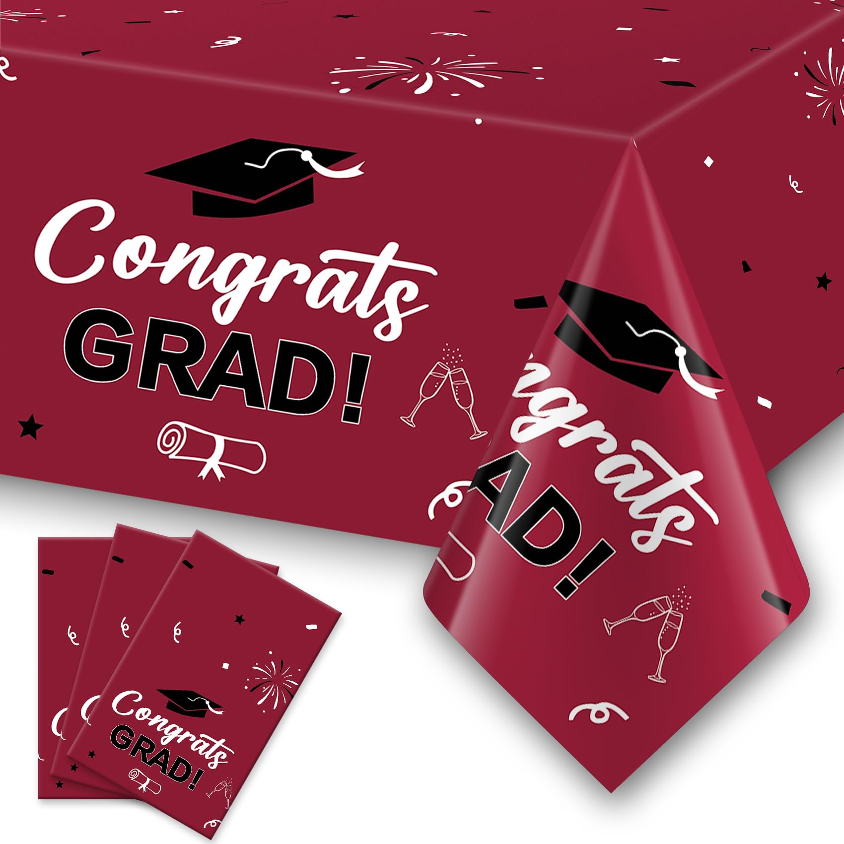 Slergut Maroon Graduation Decorations 2026, 3 Pack Maroon Graduation Tablecloth 54"x108", Congrats Grad Graduation Party Decorations Plastic